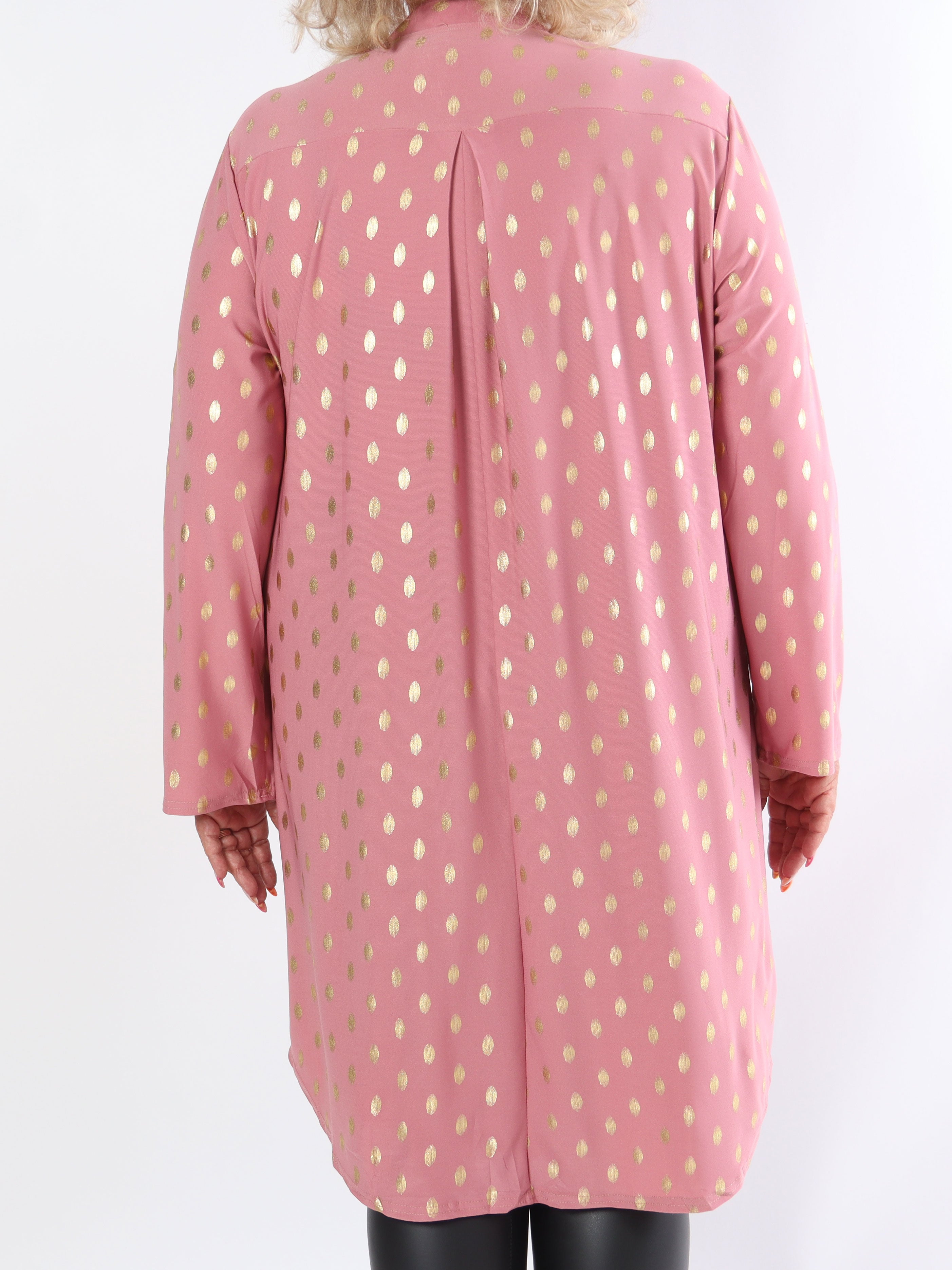 Ebba Gold Long - Elastisk plus size-klänning med guldprickar